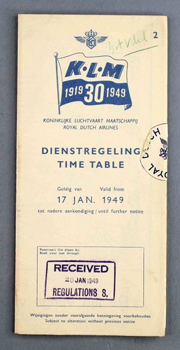 Klm timetable january - january, 1949