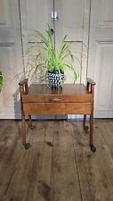Vintage Wooden Sewing Box Side Table On Legs With Wheels 