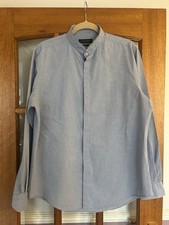 Zara Men’s Collarless Blue Slim Fit Shirt, Size XL, Really Good Condition