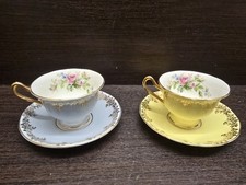 2x royal albert vintage multicoloured harlequin coffee tea cups rose & gold line