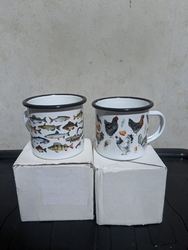 Chicken fish enamel mugs set - chicken,