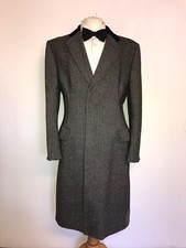 CROMBIE - Mens Vintage Long GREY TWEED WOOL Covert COAT - UK 40-42 Reg - NICE