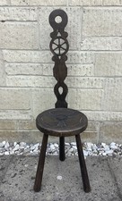 VINTAGE WELSH WOODEN SPINNERS STOOL SPINNING CHAIR
