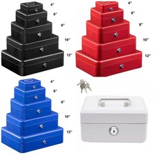 Metal Cash Box Money Bank Deposit Steel Tin Security Safe Petty Key Lockable