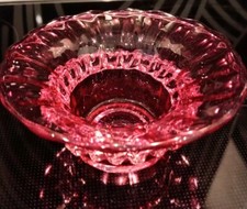 Antique Victorian Small Cranberry Glass Bowl With Ruffle Around The Middle