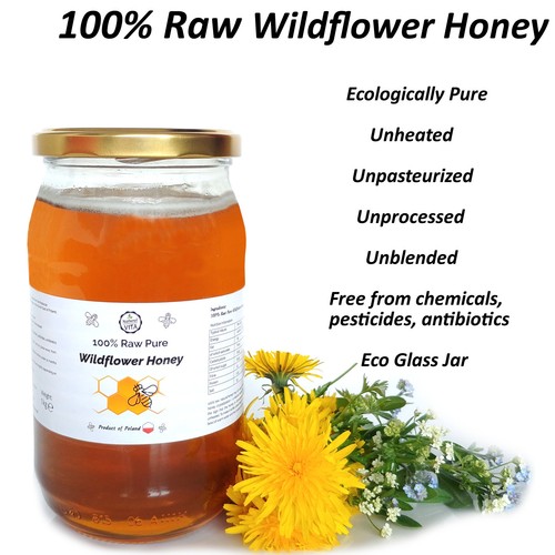 100 raw pure wildflower honey - raw,
