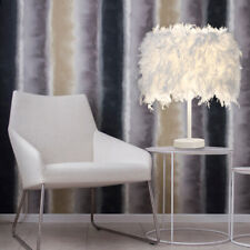White Fluffy Feather Table Lamp Lampshade Elegant Bedside Reading Night Light