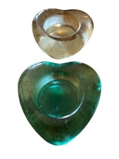 x2 Tea Light Holders 8cm Diameter x 3cm Height In Turquoise Blue & Gold VGC