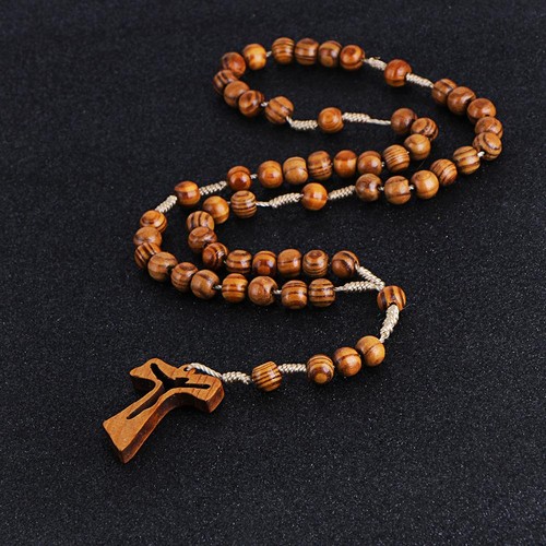 Catholic wood beaded rosary - wood,