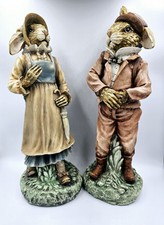 Vintage Henri Chrisdon Mr and Mrs Rabbit w/Baskets Resin Figurines Stamped 2002
