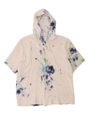 MICHAEL KORS Womens Short Sleeve Zip Hoodie Sweater UK 18 XL White Tie Dye BV09