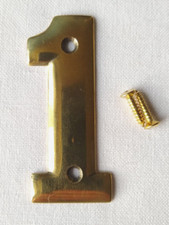 No. 1 Front Door House Number, Solid Brass, Polished Finish, Screws, 61mm x 26mm