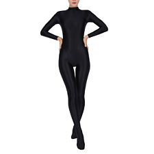 UK Women Oil Shiny Glossy Bodystocking Hollow Out Long Sleeve Bodysuit Catsuit
