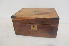 Antique Wooden Box Old Wood Victorian Case Tub Crate Brass Inlay Vintage 12"W