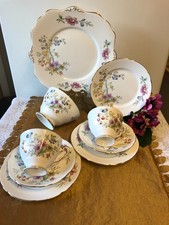 Royal Stafford Fine Bone China 'Bideford' Floral & Gold 'Tea for Two 9 Piece Set