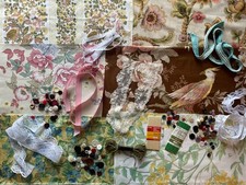 Slow Stitch Vintage Sanderson&Vintage Floral Fabric Journal Kit Bird  160+items