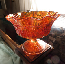 Vintage Carnival glass marigold stemmed bonbon bowl dish