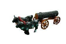 Antique Kenton Cast Iron Oxen Drawn Log Wagon