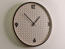 Large Bohemian Styled Rattan Effect Open Wall Clock Minimalist 1990s Design