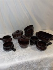 Vintage Brown Glazed Ceramic Tapas / Soup Set — Taiwan 12-Piece Rustic Stoneware