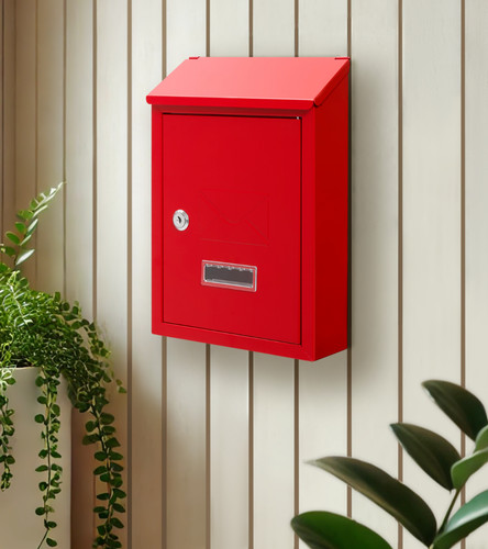Post box red wall mounted - post,