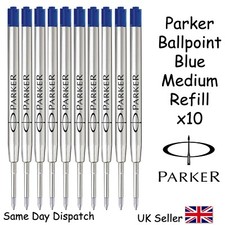 Genuine Parker BLUE Medium Ballpoint Pen Ballpen Refill x10