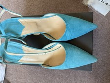 Hobbs Gina ‘Ocean’ turquoise kitten heel slingback suede 6.5 40 boxed worn once