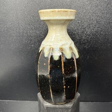 Richard Batterham cut sided tenmoku vase with pour & everted rim 18cm #2608
