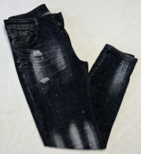 ALESSANDRO ZAVETTI : Italian Design ALS707 Distressed Splash Black Jeans - 30" W