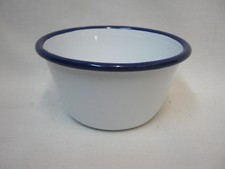2 X Falcon White Enamel Pudding Basin Bowl With Blue Trim 10cm Small
