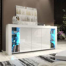 164cm Modern Sideboard Cabinet Display Unit | White High Gloss Doors | Free LED