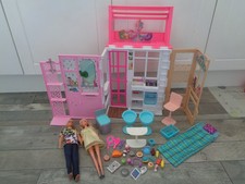 barbie  bundle,fold away house with furniture, 2 dolls+lots of accessories