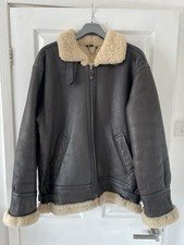 Mens Sheepskin Shearling Brown Leather Jacket Size M Great Condition 