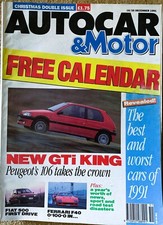 AUTOCAR MAGAZINE 18/25-DEC-91- Rover Metro GTi 16v, Ferrari F40, Peugeot 106 XSi