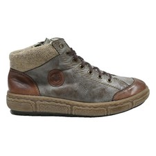 RIEKER Men's High Top Leather Brown & Grey Ankle Boots UK 7.5 Comfortable Casual