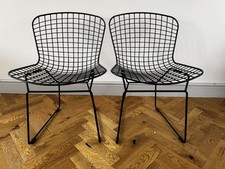 2 x VINTAGE HARRY BERTOIA STYLE METAL CHAIRS (Black frame/black cushion)