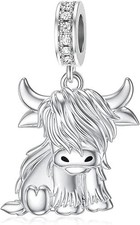 Scotish Highland Dangle Cow Charm For European Bracelets S925 Sterling Silver