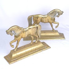 Pair of Antique late Georgian Brass Horse Door Stops / Fireside Ornaments c 1820
