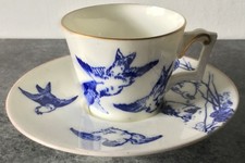antique WEDGWOOD aethestic BLUEBIRDS SWIFTS JAYS design TREMBLEUSE CUP & SAUCER