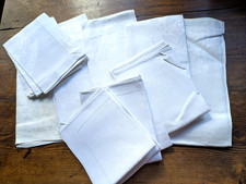 JOB LOT OF 11 VINTAGE NAPKINS WHITE BROCADE COTTON/LINEN CHRISTMAS TABLE  (M20)