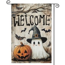 1x Halloween Garden Flag Double Sided Jack-o'-lantern Ghost Welcome Outdoor Flag
