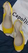 Capollini Carolina Yellow Slingback Shoes Size 40 Patent Heel + Cloth Bag New 