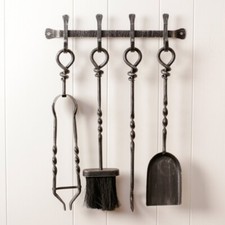 Wall Mounted Companion Set Fireside Tools Hanging Fire Shovel Poker Tongs Brush