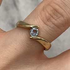 Blue Topaz Solitatire Bypass Ring 9ct 375 Yellow Gold - Size L