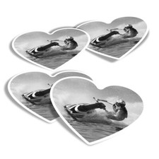 4x Heart Stickers - BW - Jet