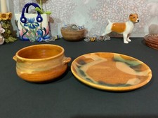 Lamorna Cornwall Studio Pottery Stoneware Plate and Bowl SIGNED