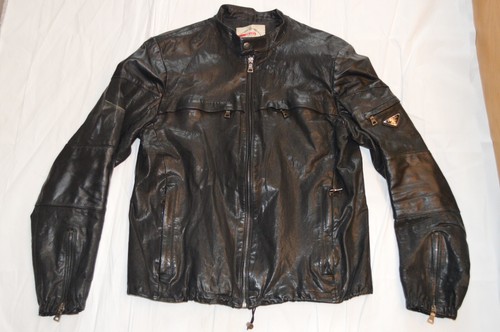 Prada black leather biker zip - leather,