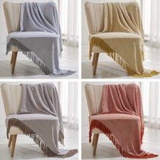 ASCOT THROW GEOMETRIC GEO TASSEL SINGLE FLEECE BLANKET SETTEE CHAIR SOFA COVER