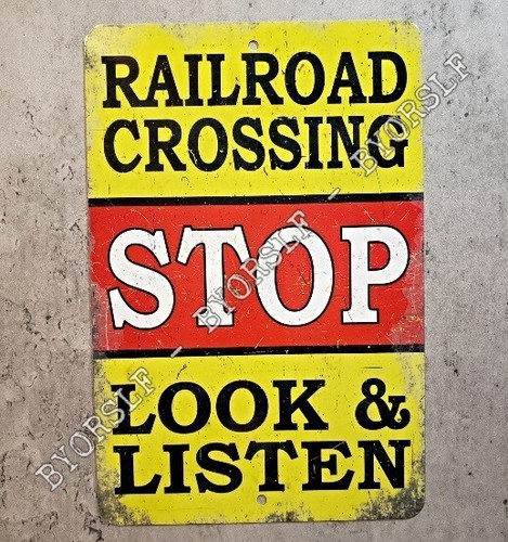 Railroad metal sign crossing - railroad,