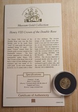 9ct 375 Solid Gold - Henry VIII Crown of the Double Rose Coin + COA - 3.22g